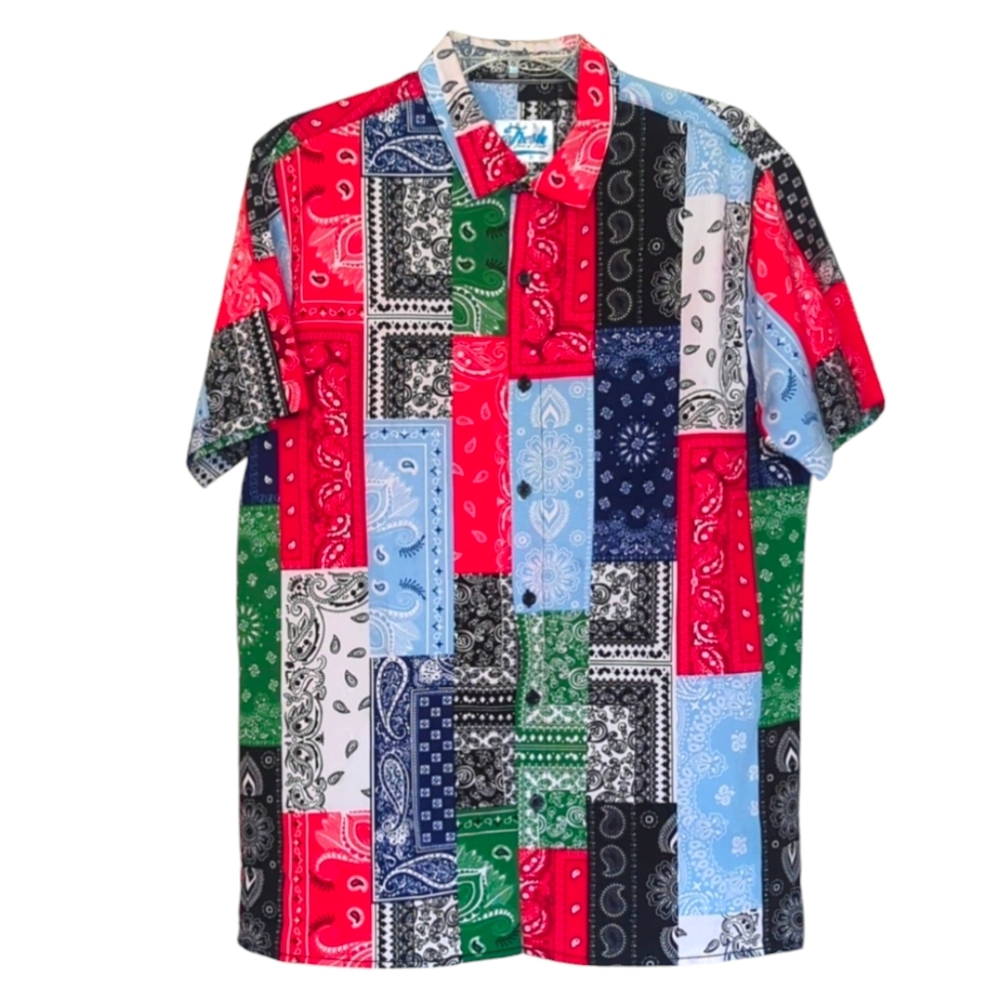 FRESH PRINTS OF BEL-AIR PATRIOTIC BANDANA PRINT S/S BUTTON UP MEDIUM